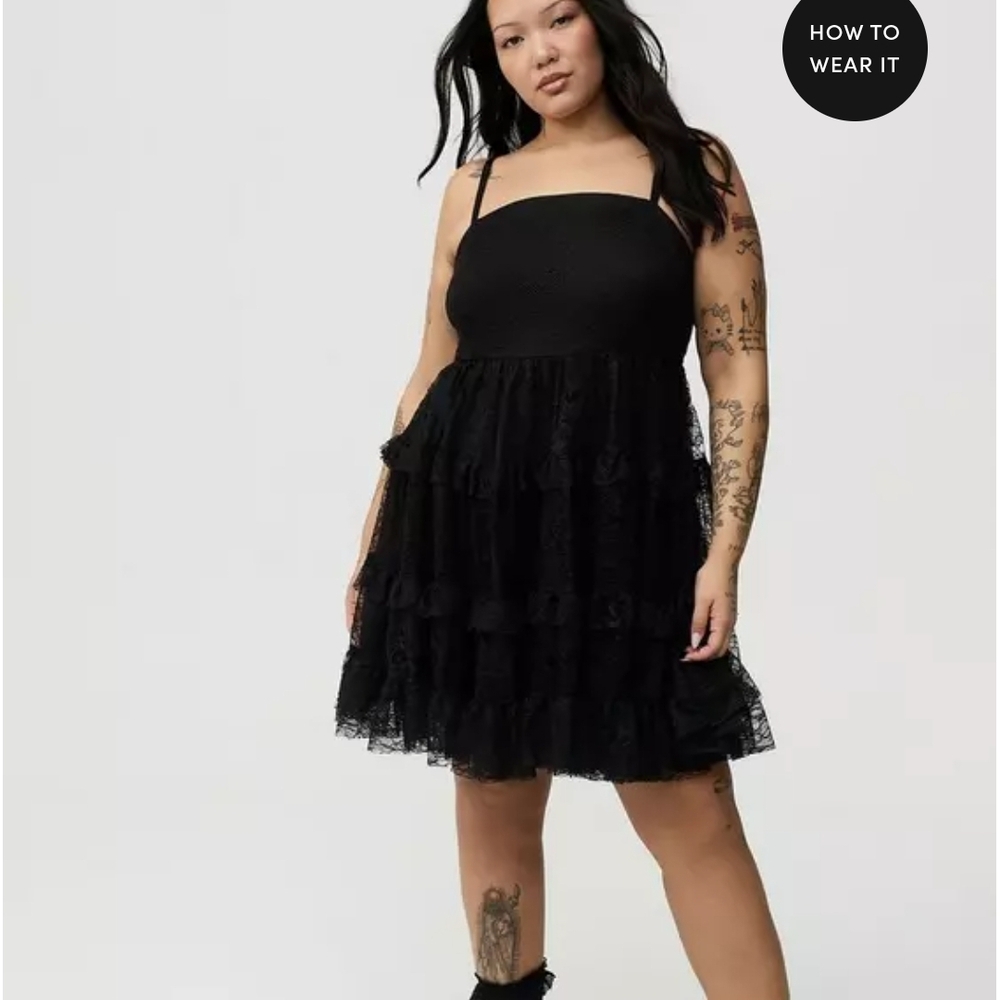 Torrid Black Lace Tiered Mini Dress